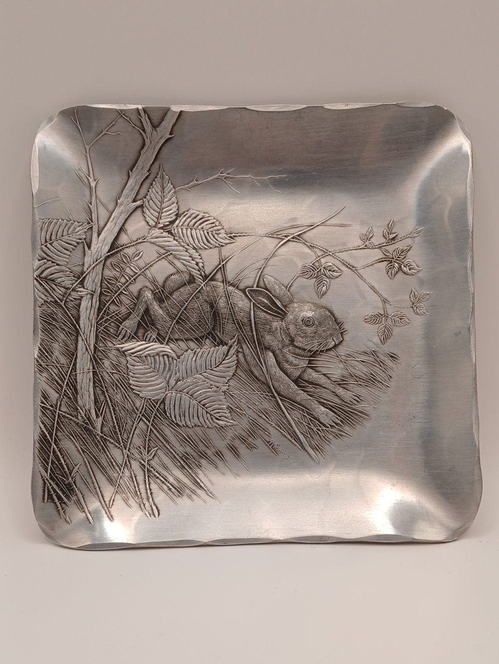 Wendell A. Forge Handmade Artist Signed Rabbit Trinket Dish Tray 5.75"